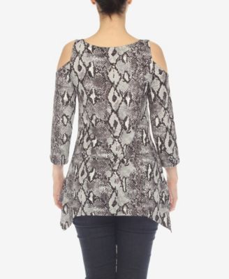 Women's Snake Print Cold Shoulder Tunic