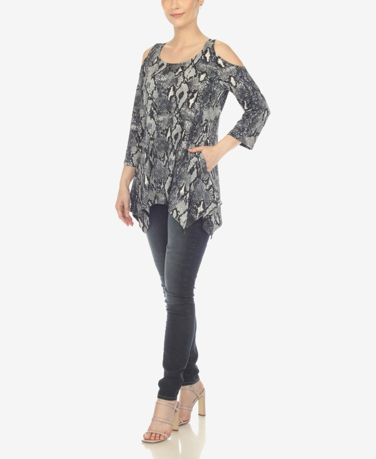 Shop White Mark Women's Snake Print Cold Shoulder Tunic In White