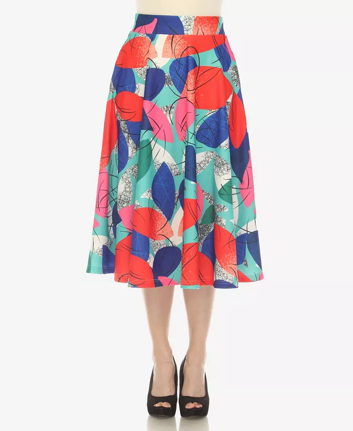 Women's Leaf Print Vintage Flared Midi Skirt - thumbnail 10