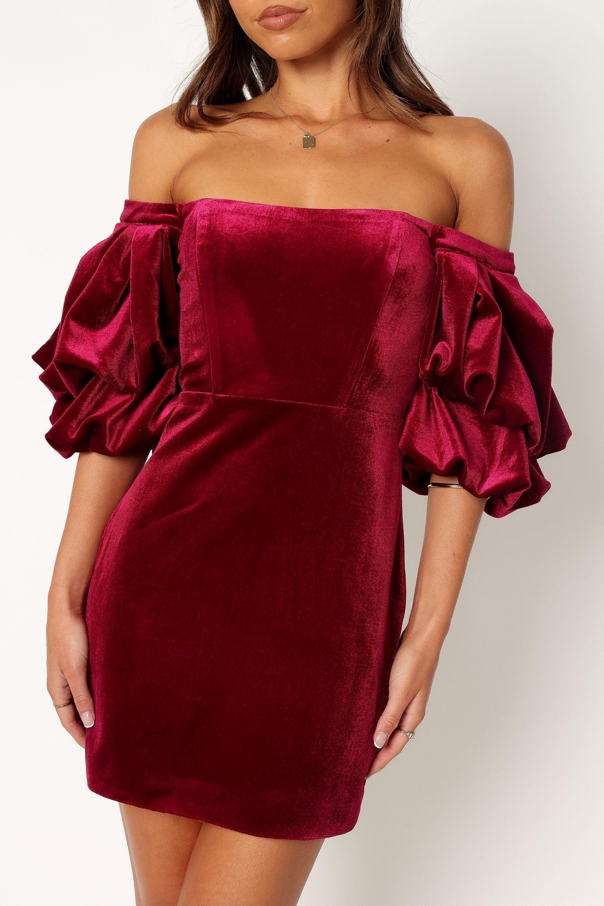 Petal and Pup Womens Dali Off Shoulder Velvet Mini Dress