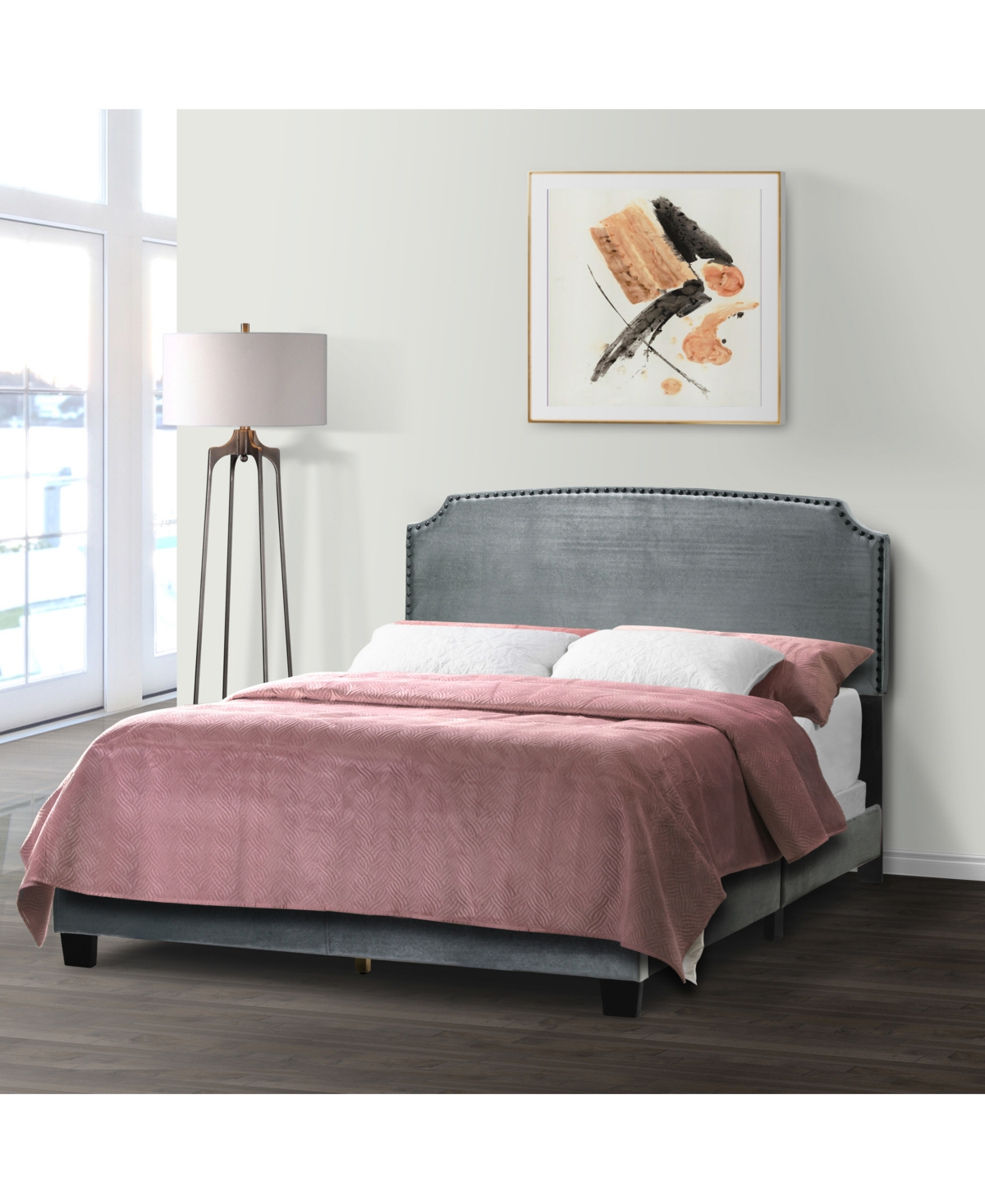 Shop Glamour Home 48.25" Arezo Fabric, Rubberwood Queen Bed In Grey