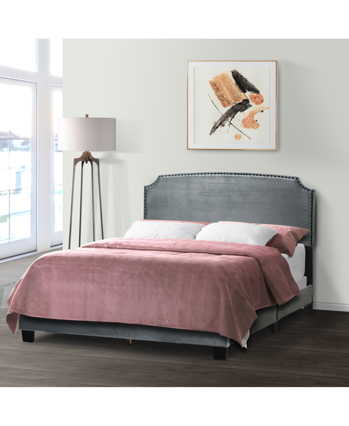 Glamour Home 48.25" Arezo Fabric, Rubberwood Queen Bed In Grey