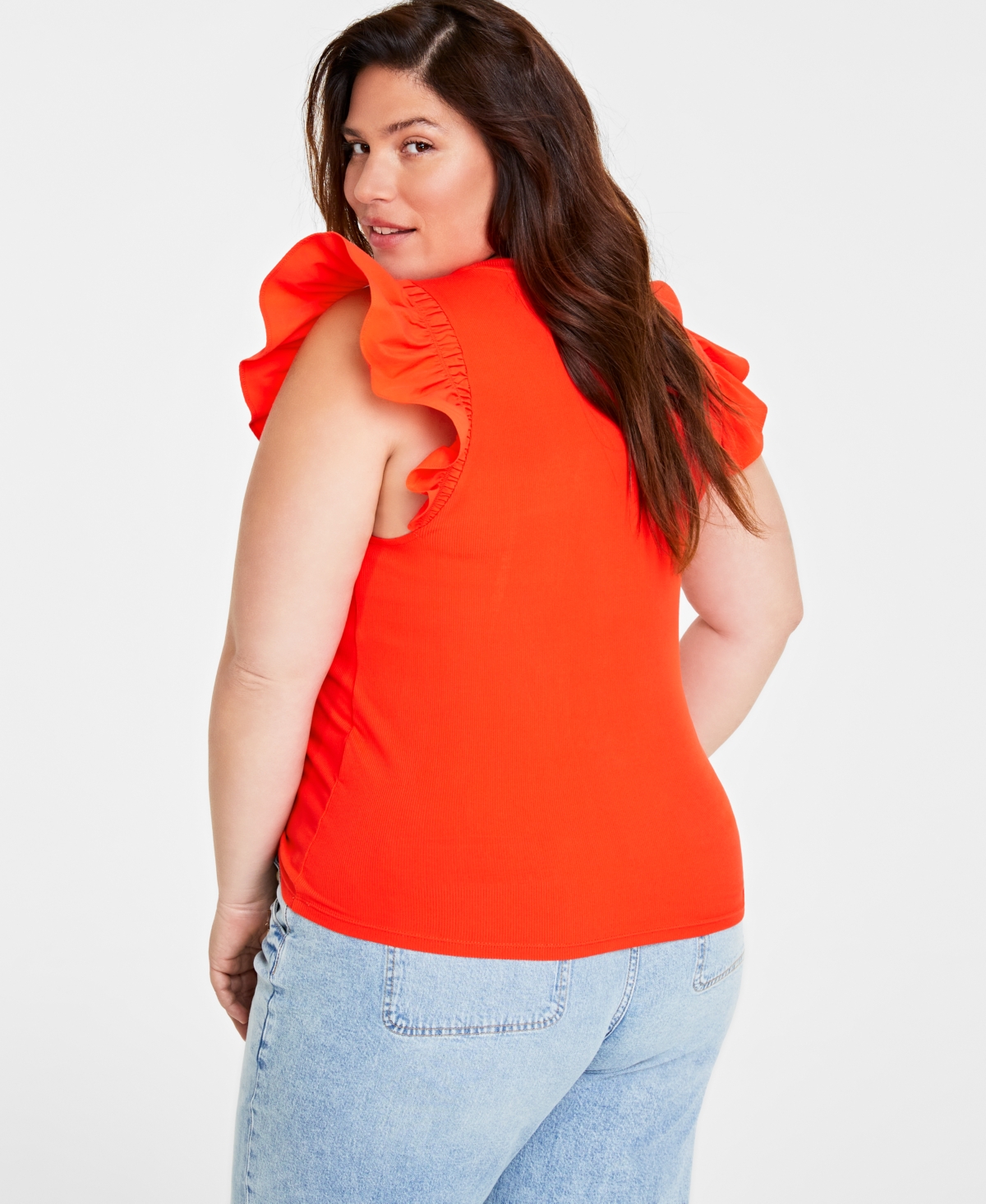 On 34th Trendy Plus Size Crewneck Flutter-Sleeve Top, Created for Macy's