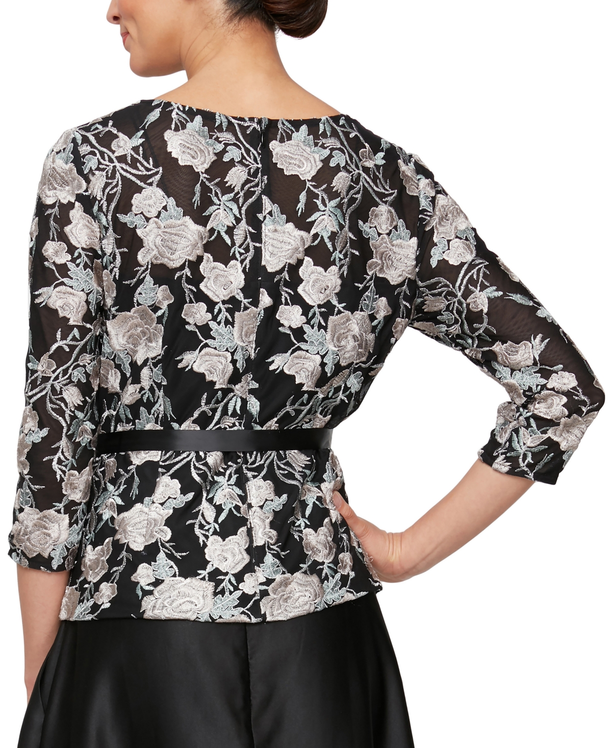 Alex Evenings Petites Womens Sequined Sheer Blouse In Black Buff