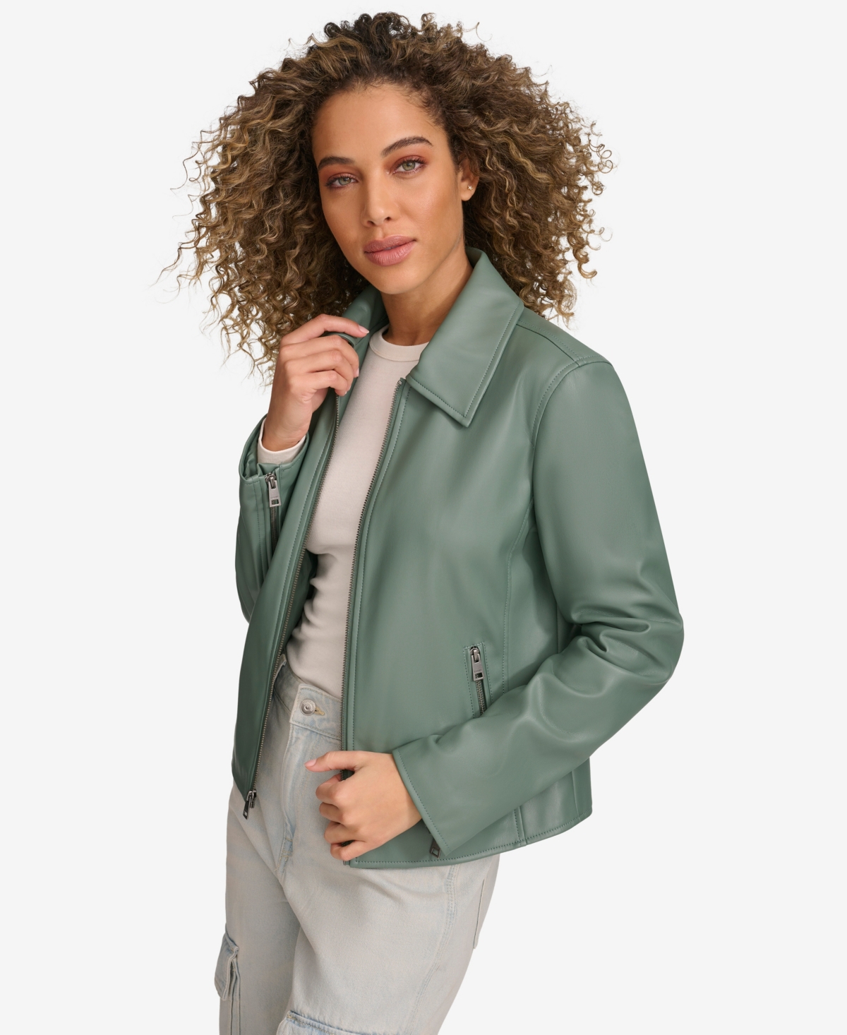 Shop Levi's Women's Faux Leather Laydown Collar Jacket In Dark Forest