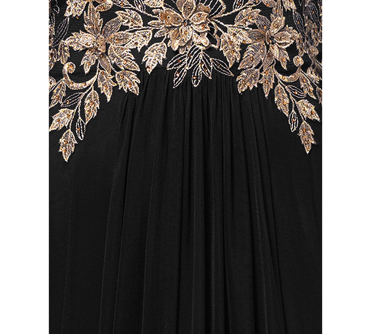 Betsy & Adam Women's Plunge-neck Blouson-sleeve Gown In Black,gold