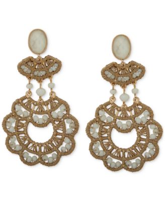 lonna & lilly - Gold-Tone White Crochet Bead Chandelier Earrings