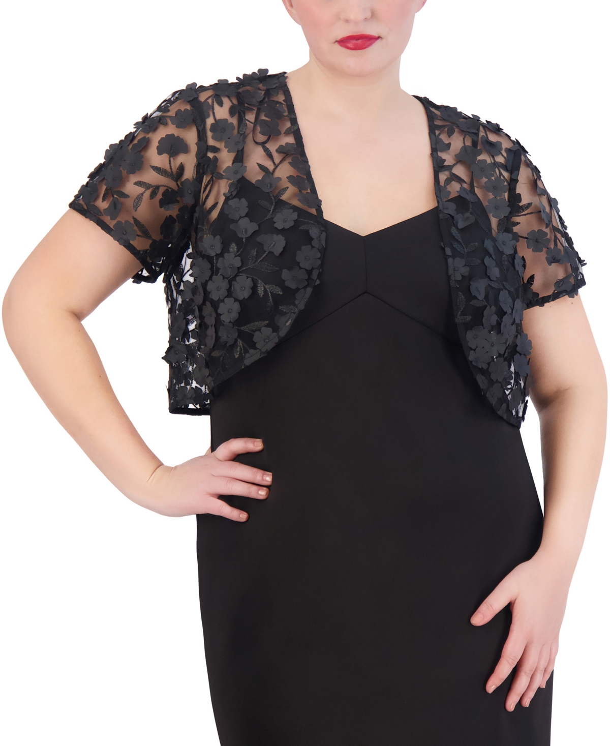 Eliza J Plus Size 3D Flower Jacket & Sheath Dress