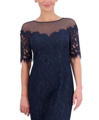 Eliza J Petite Illusion Lace Sheath Dress - Macy's