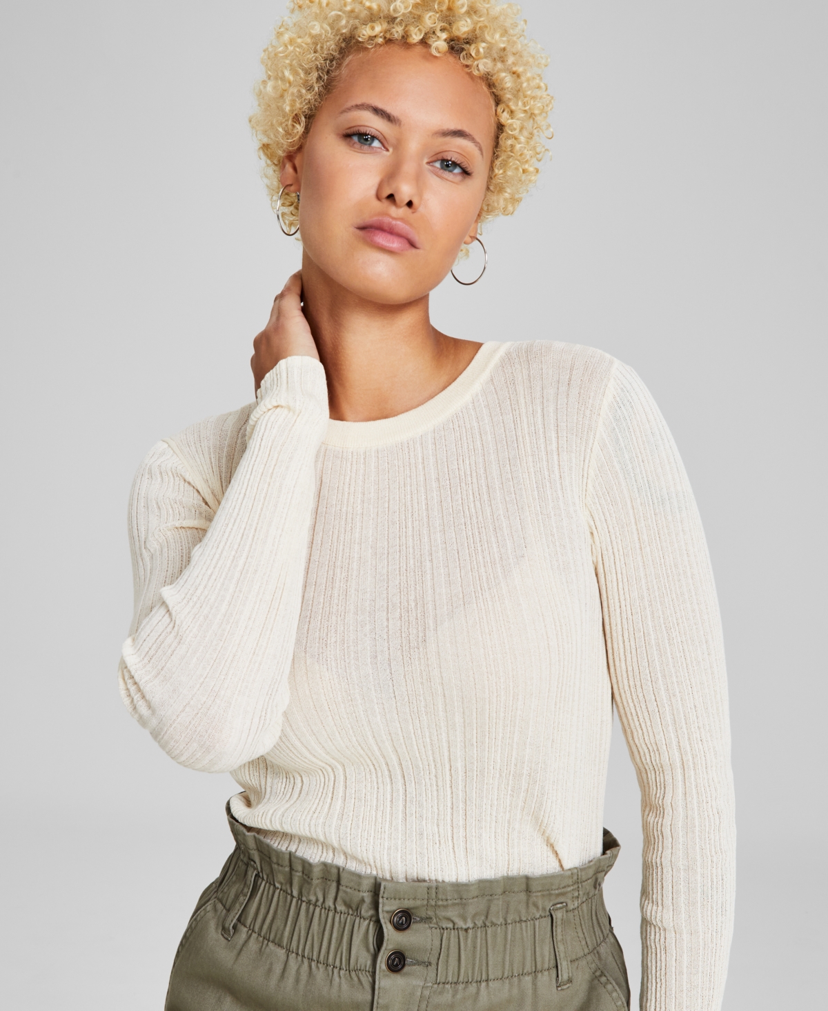 And Now This Women's Thin Ribbed Long-Sleeve Sweater, Created for Macy's