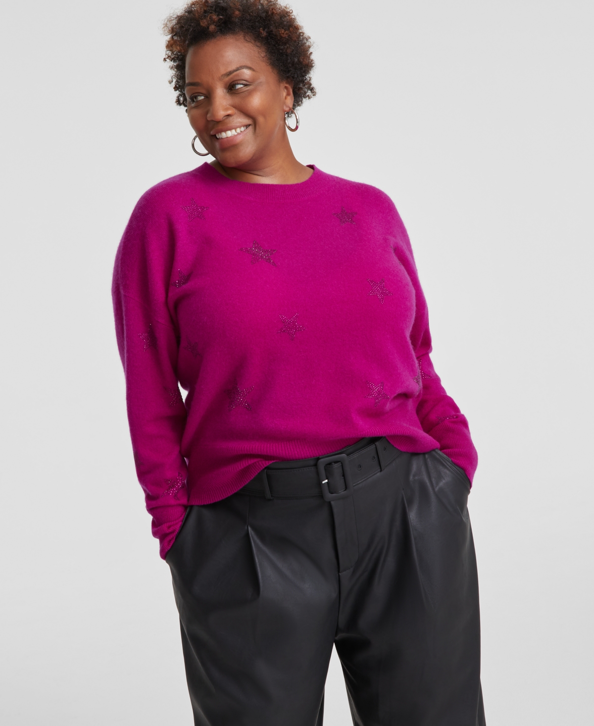 Charter Club Plus Size 100 Cashmere Star Sweater Created for Macy s Fushia Flair Smart Closet