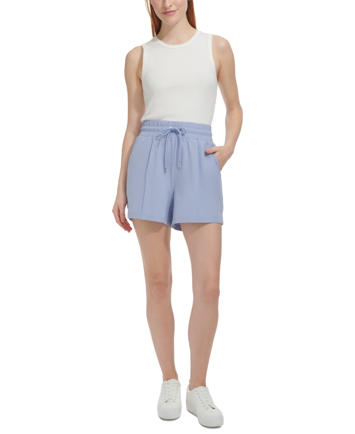 Marc New York Andrew Marc Sport Women's Lightweight Stretch-weave Drawstring Shorts In Blue