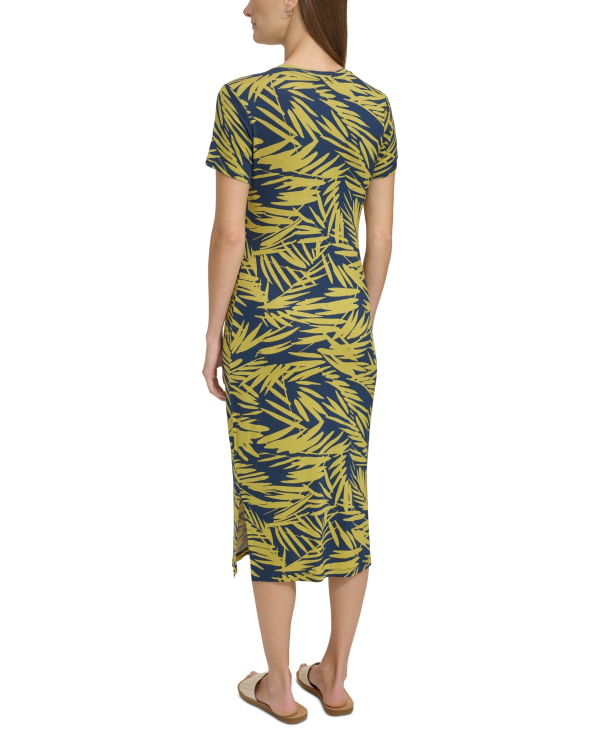 Andrew Marc Sport Women's Leaf-Print Midi T-Shirt Dress