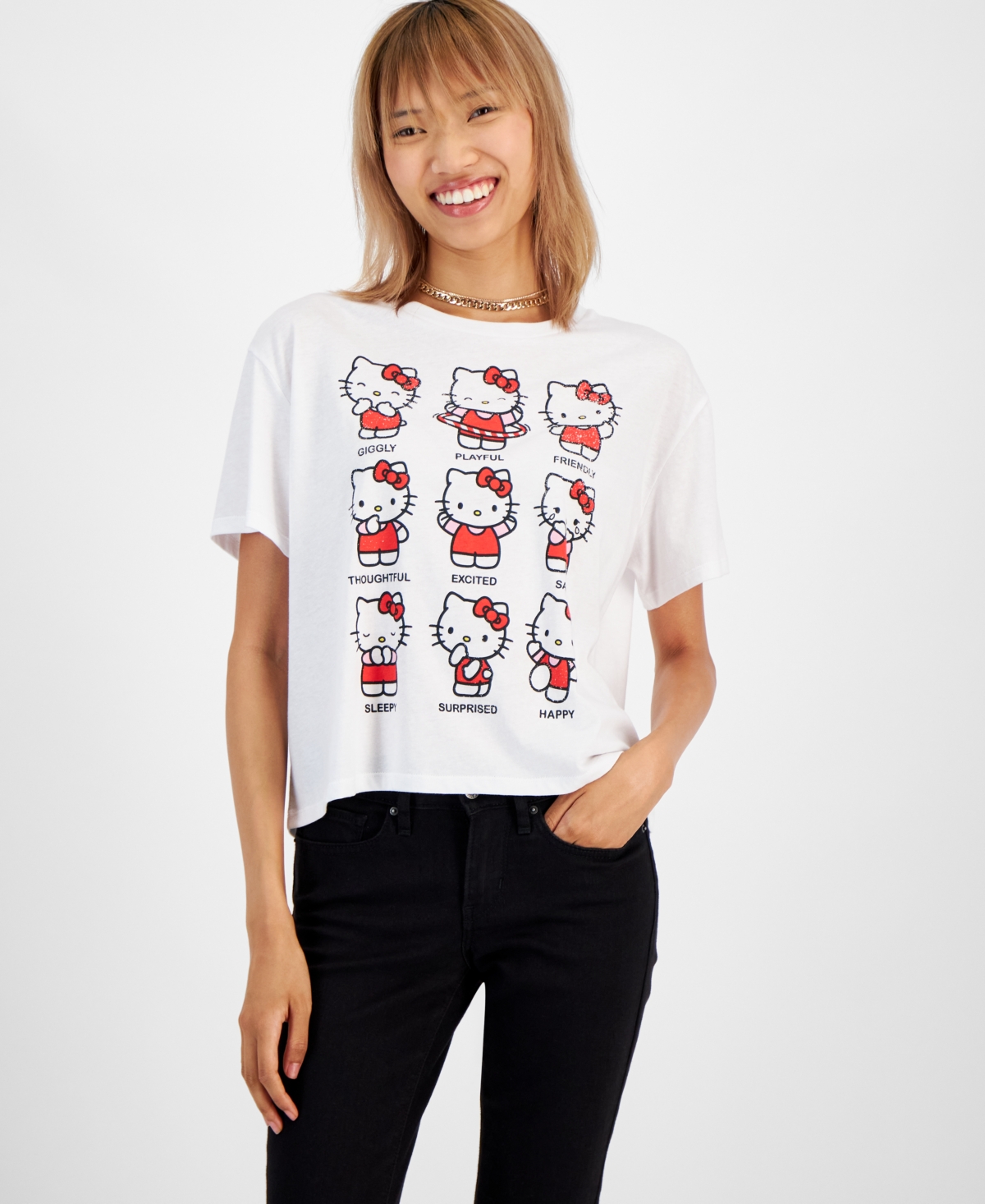 Juniors' Hello Kitty Moods Graphic T-Shirt - White