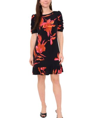 MSK - Petite Printed Caterpillar-Sleeve Flounce-Hem Dress