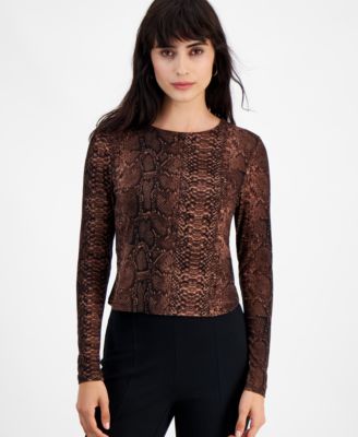 Bar III - Women's Python-Print Long-Sleeve Jersey Top