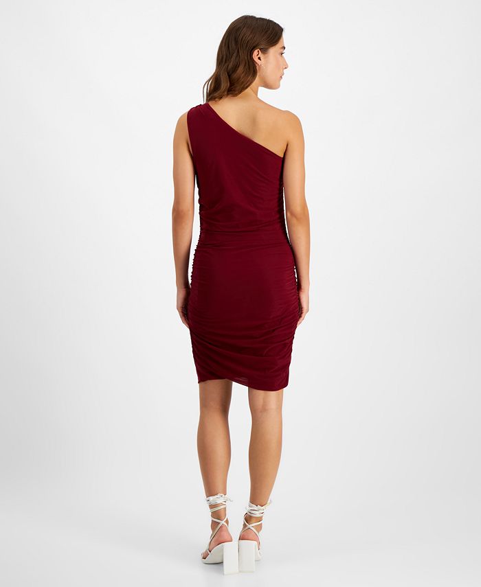 London Times Women's One Shoulder Mesh Midi Dress - Ruched Wedding Guest & Special Occasion Evening Gown