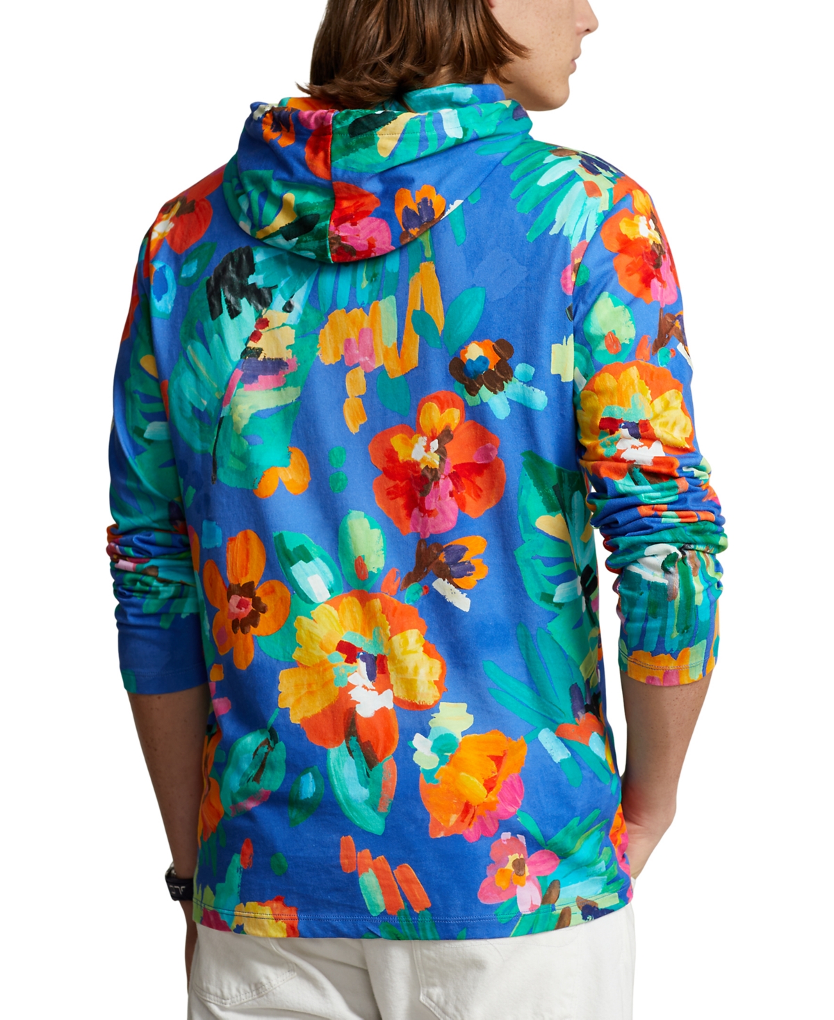Shop Polo Ralph Lauren Men's Big & Tall Hooded Floral T-shirt In Chamarat Floral,iris Blue
