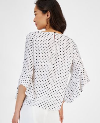 Petite Dot-Print Crewneck Ruffle-Sleeve Top, Created for Macy's 