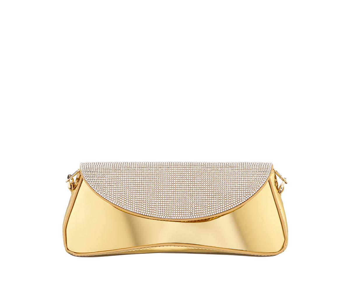 Shop Nina Crystal Flap Mirror Metallic Patent Clutch Bag In Gold