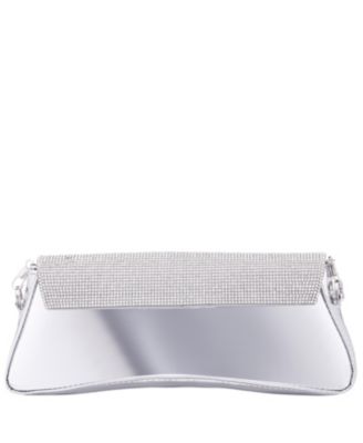 Crystal Flap Mirror Metallic Patent Clutch Bag