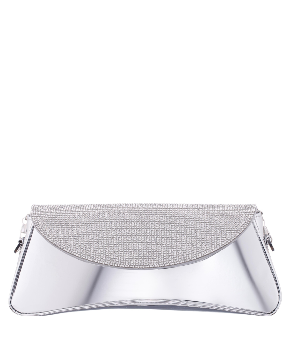 Shop Nina Crystal Flap Mirror Metallic Patent Clutch Bag In Silver