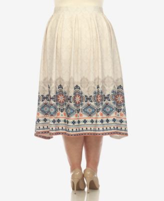 Plus Size Pleated Skirt with Border Print
