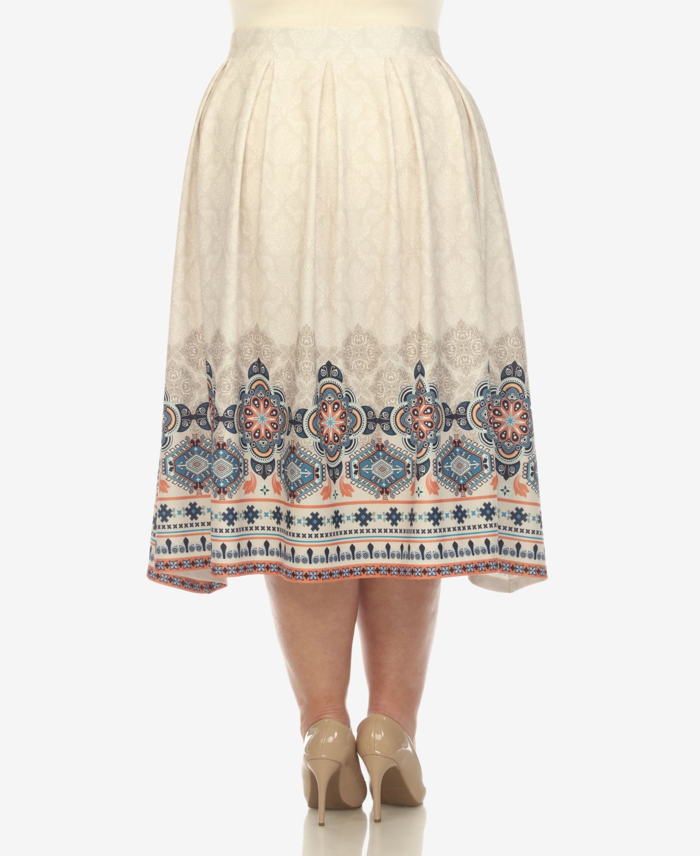 Женская юбка White Mark Plus Size Pleated Skirt with Border Print, цвет: Бежевый — фото 2