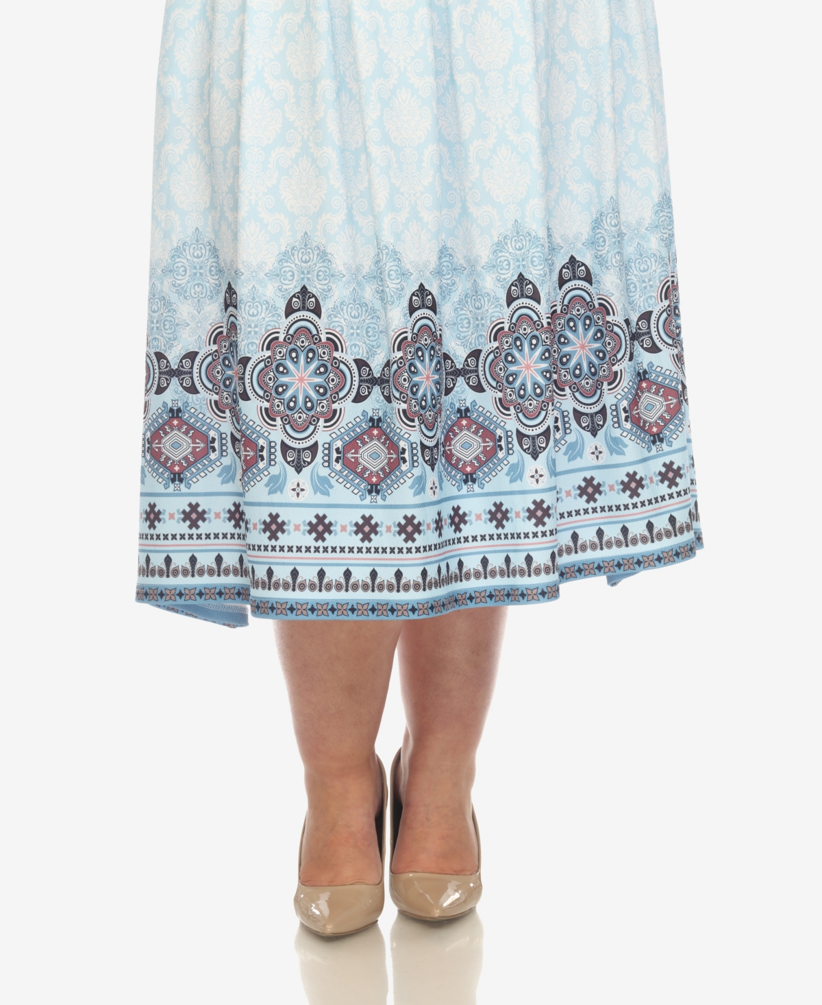 White Mark Plus Size Pleated Skirt With Border Print In Blue