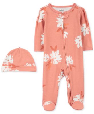 Baby Cotton 2-Way-Zip Footed Sleep & Play Coverall & Cap, 2 Piece Set