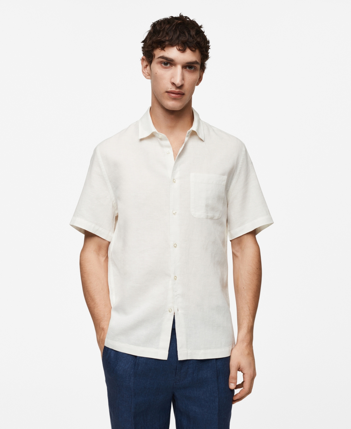 Mango Men's Regular-fit Linen Short-sleeved Shirt In White