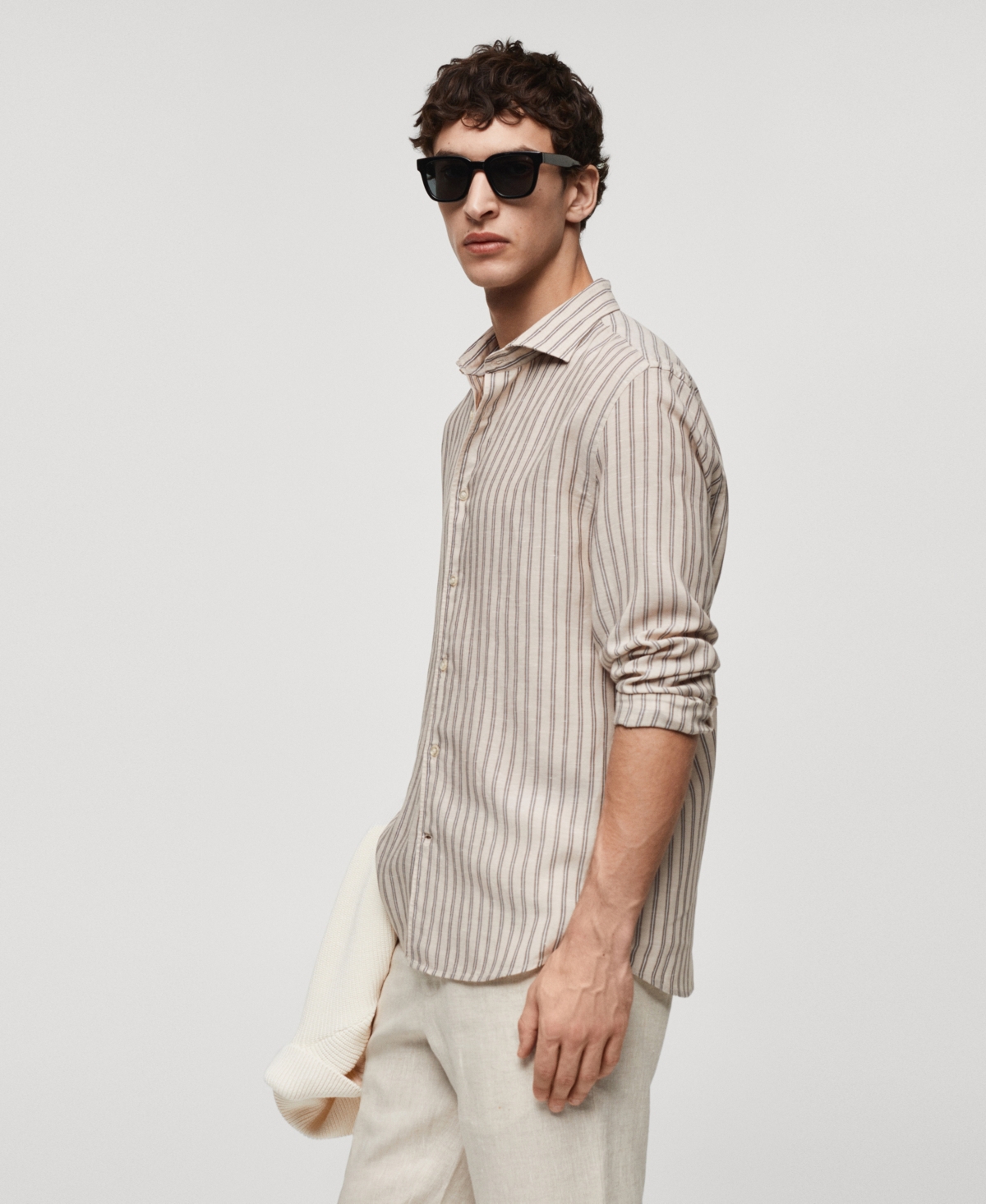 Shop Mango Men's Regular-fit Striped Linen Shirt In Beige