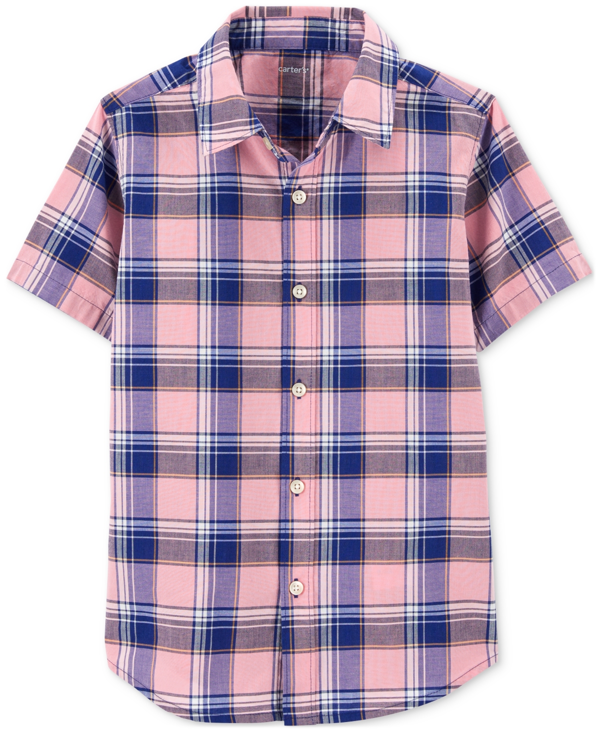 Carter's Kids' Little Boys And Big Boys Plaid Button Down Shirt In Pink,navy Plaid