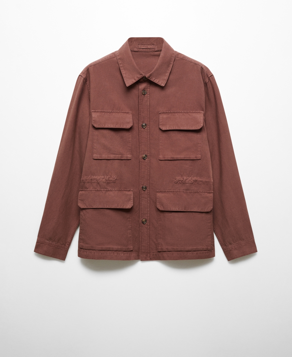 Shop Mango Men's Pocket Linen-blend Jacket In Burgundy