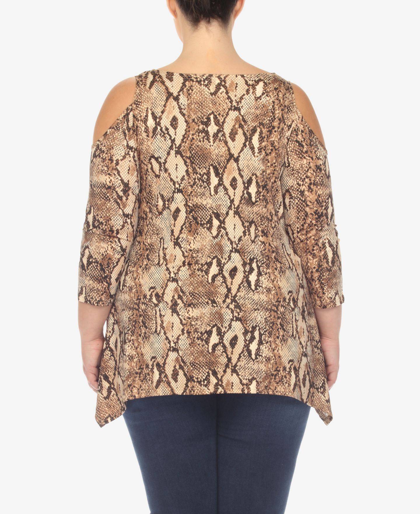 Женский топ White Mark Plus Size Snake Print Cold Shoulder Tunic Top, цвет: Коричневый — фото 3