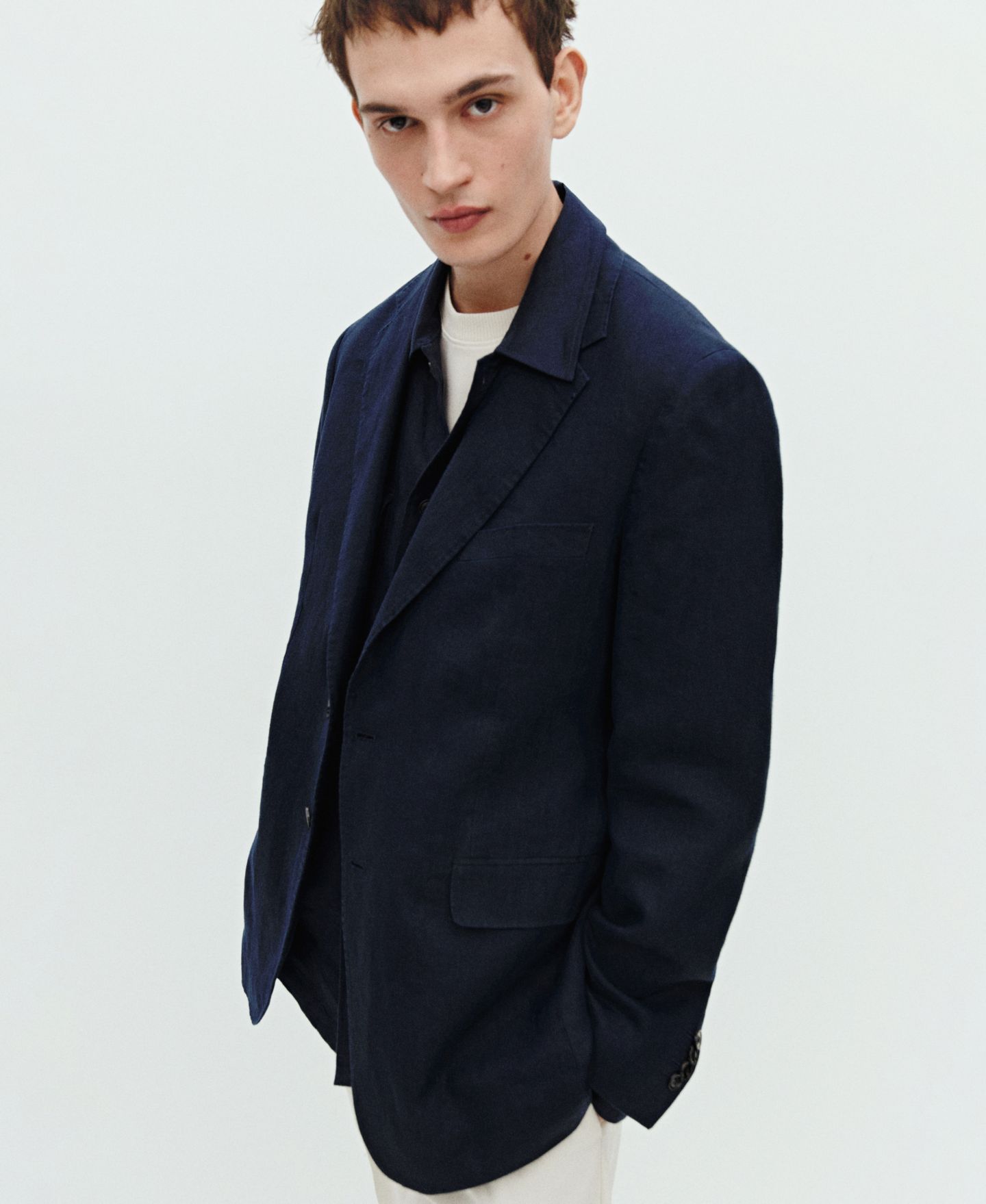Мужской пиджак MANGO 100% Linen Slim-Fit Suit Blazer, цвет: Тёмный тёмно-синий — фото 3