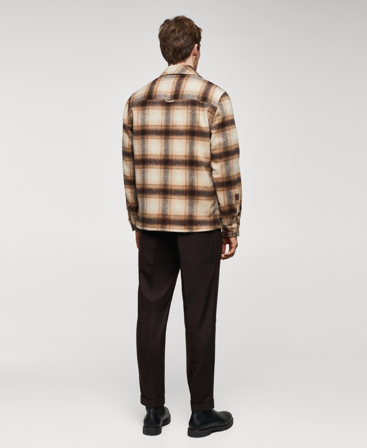 Shop Mango Men's Check Wool-blend Overshirt In Brown