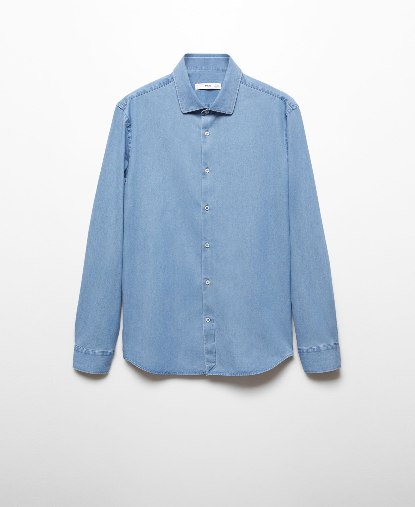 Мужская рубашка Mango Regular-Fit Cotton Chambray, цвет: Тёмный синий — фото 9