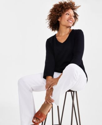 Petite V-Neck 3/4-Sleeve T-Shirt, Created for Macy's