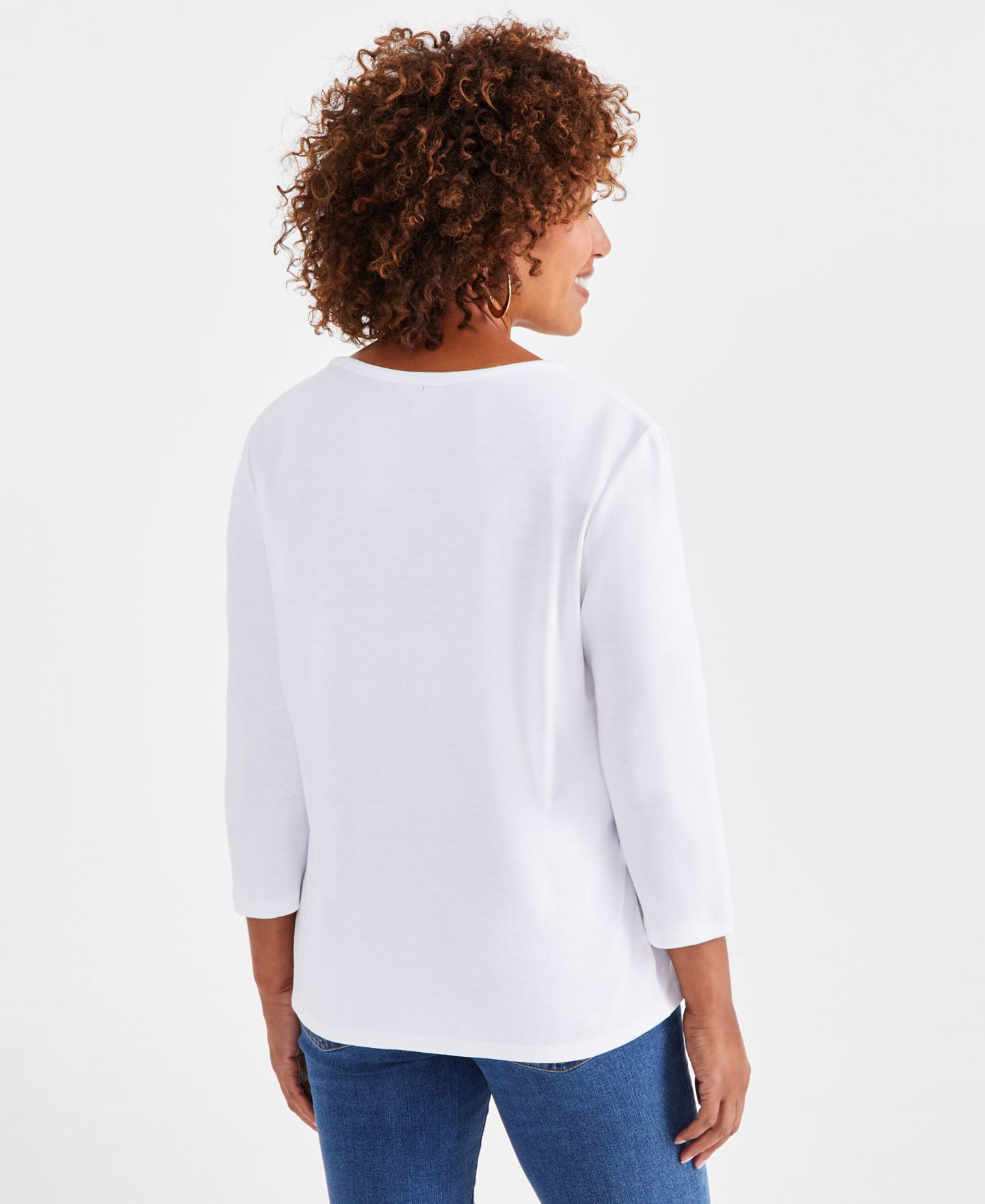Женская футболка Style & Co Petite V-Neck 3/4-Sleeve, цвет: Яркий белый — фото 2
