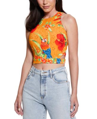 GUESS Women s Shayna Printed Cutout Crop Top Macy s