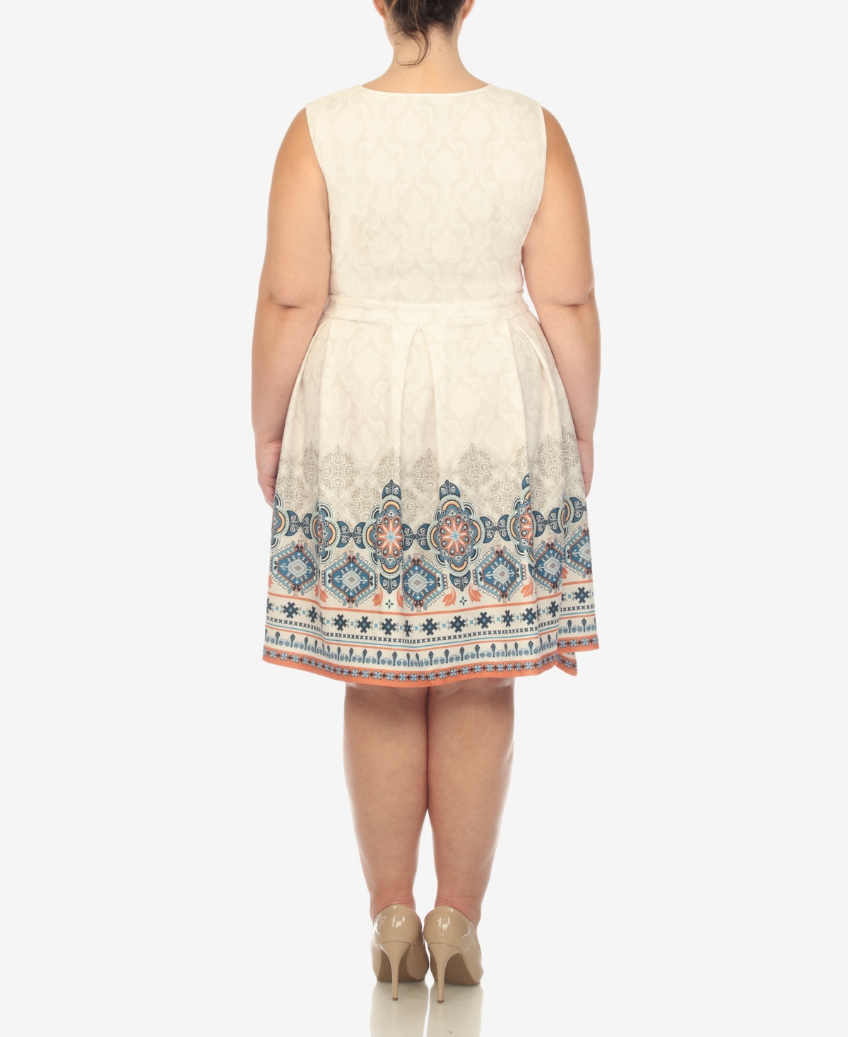 White Mark Plus Size Fit And Flare Knee Length Dress In Beige