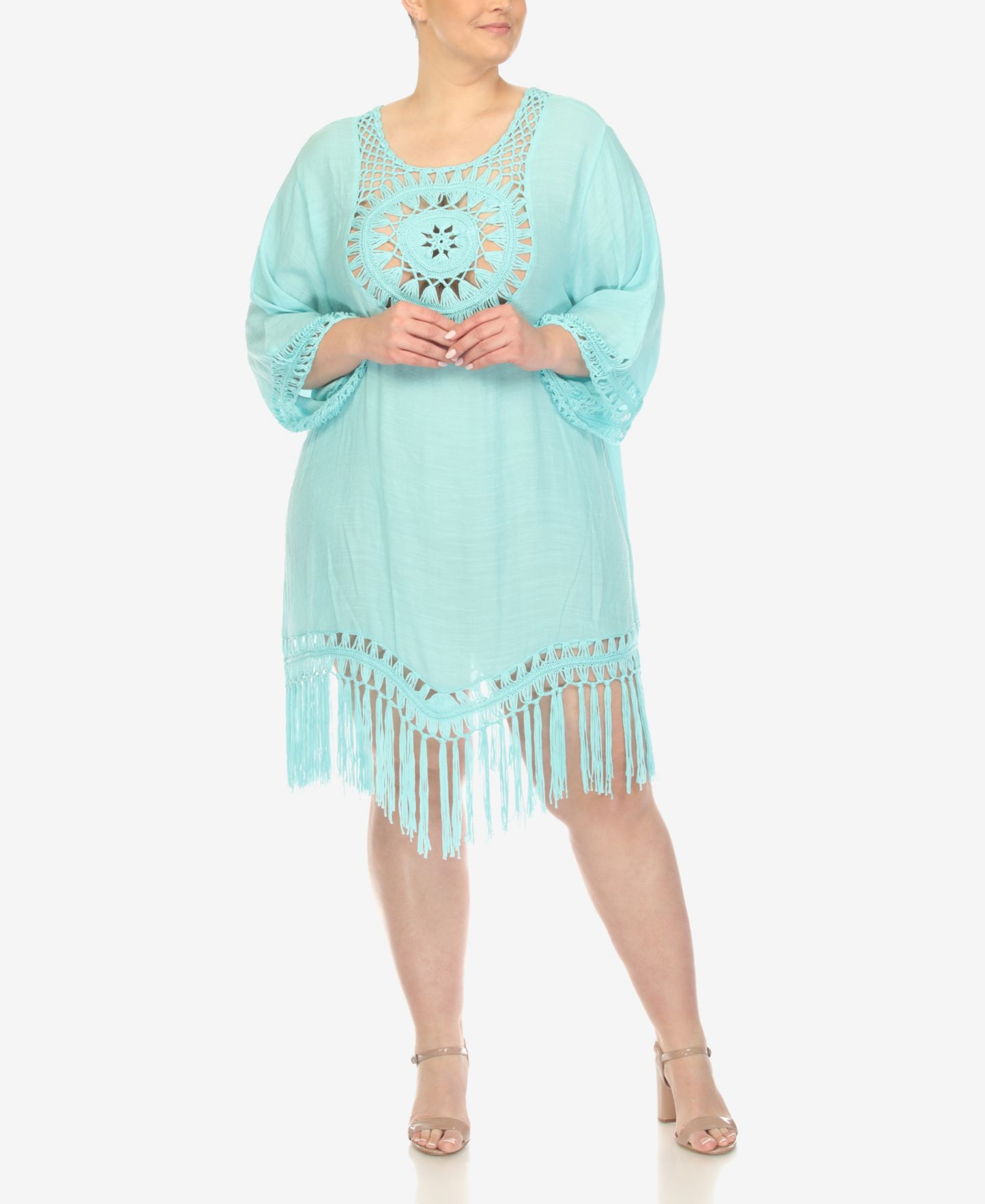 Женское платье White Mark Plus Size Crocheted Fringed Trim Cover Up, цвет: Мятный — фото 5