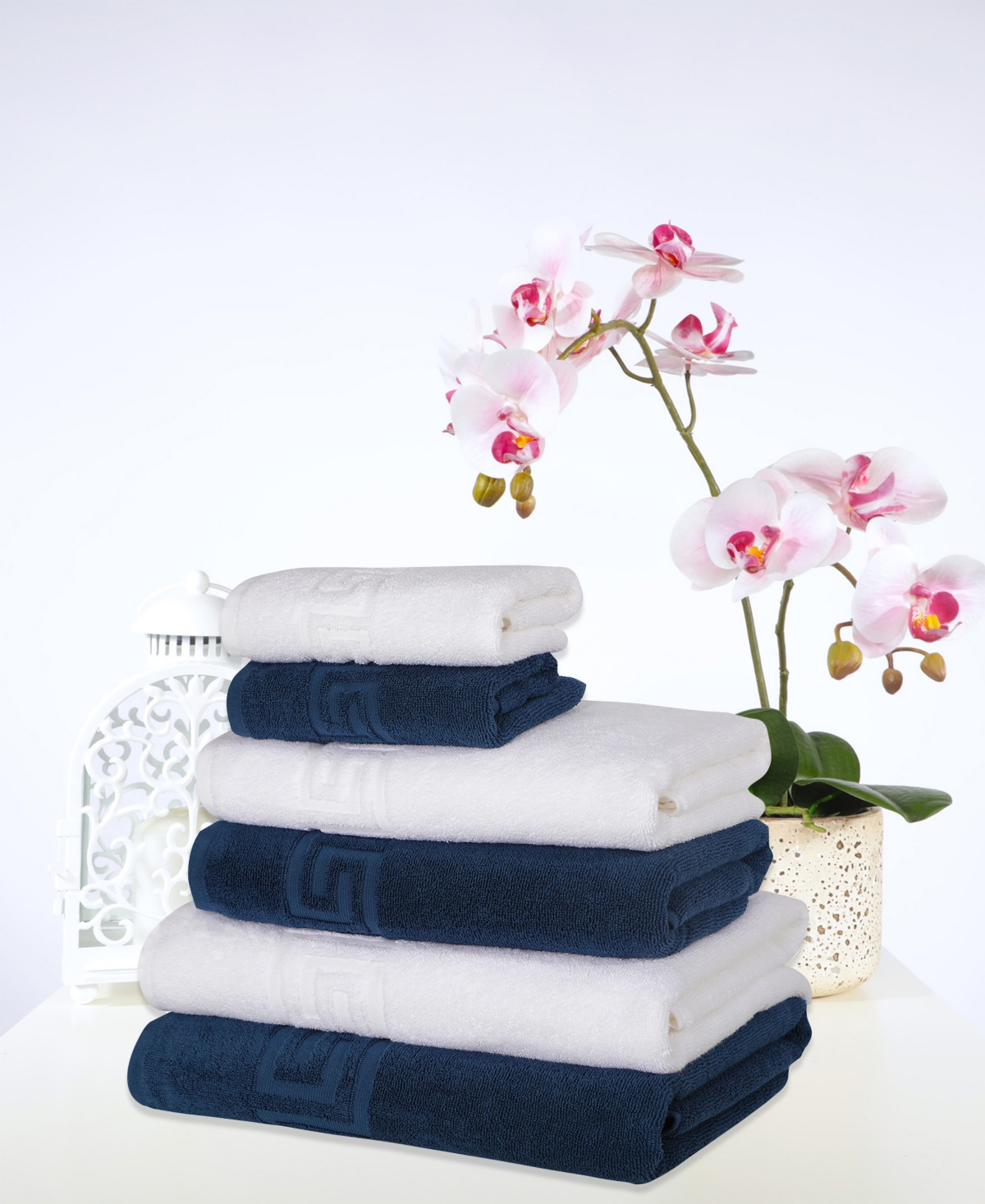 Shop Ozan Premium Home Milos Greek Key 100% Turkish Cotton 6-pc. Bath Towel Sets In Navy