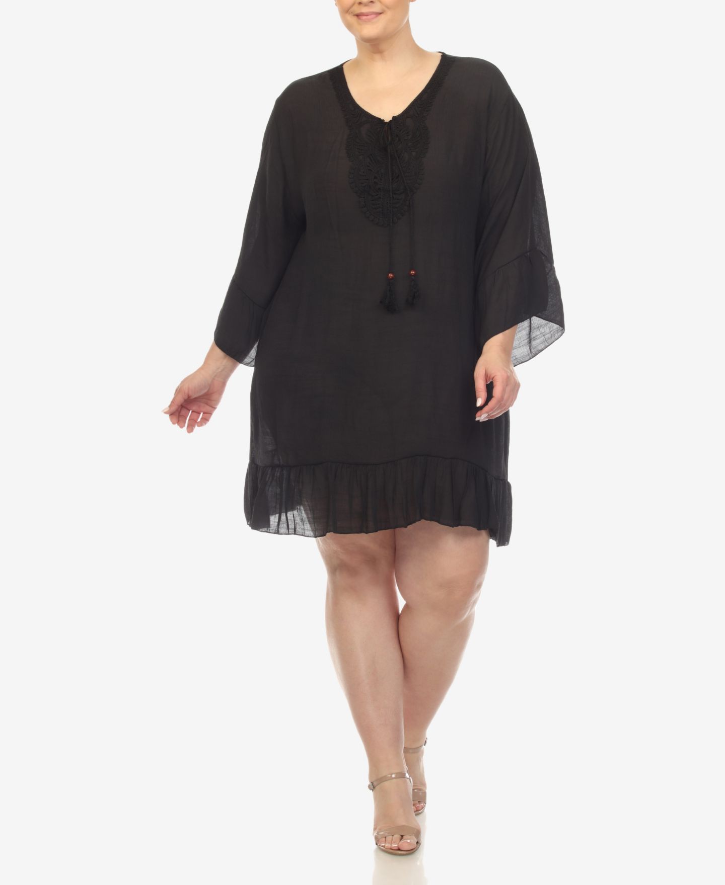 Женское платье White Mark Plus Size Sheer Embroidered Knee Length Cover Up, цвет: Чёрный — фото 1
