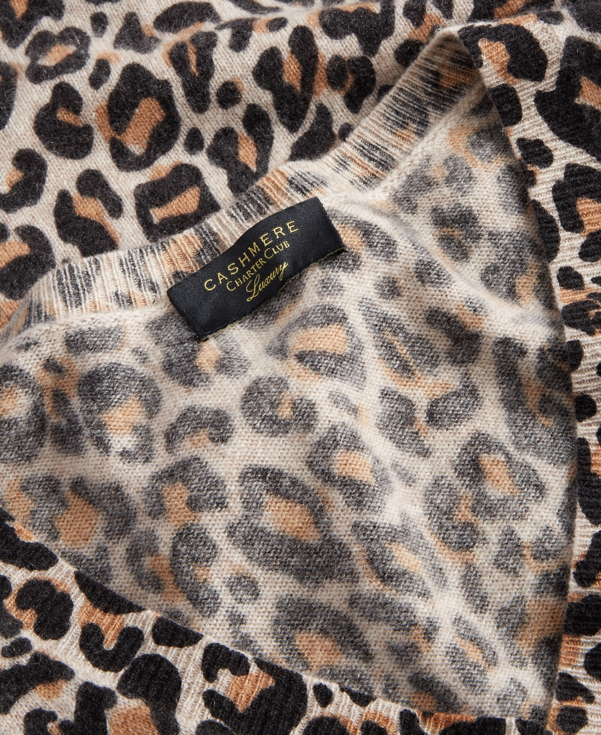 Charter Club Plus Size 100% Cashmere Leopard-Print Sweater, Created for Macy's