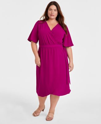 Connected Plus Size V-Neck Butterfly-Sleeve Midi Dress - Macy's