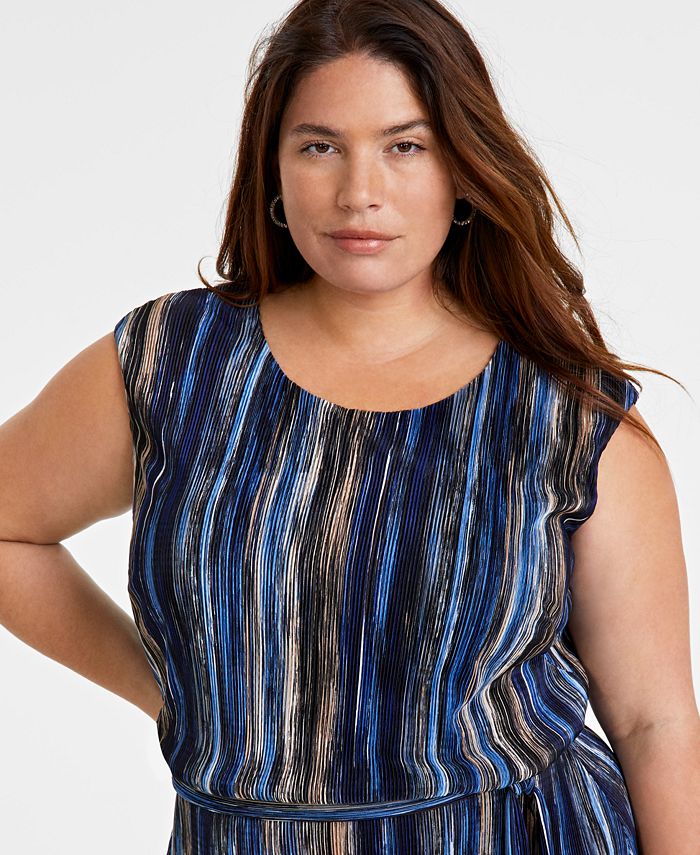 Connected Plus Size Printed Sleeveless Belted Dress - Macy's