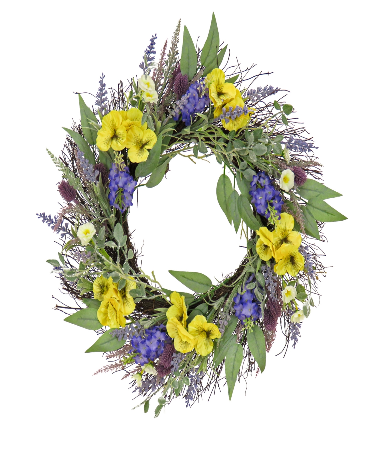 22 Pansy and Lavender Wreath - Yellow