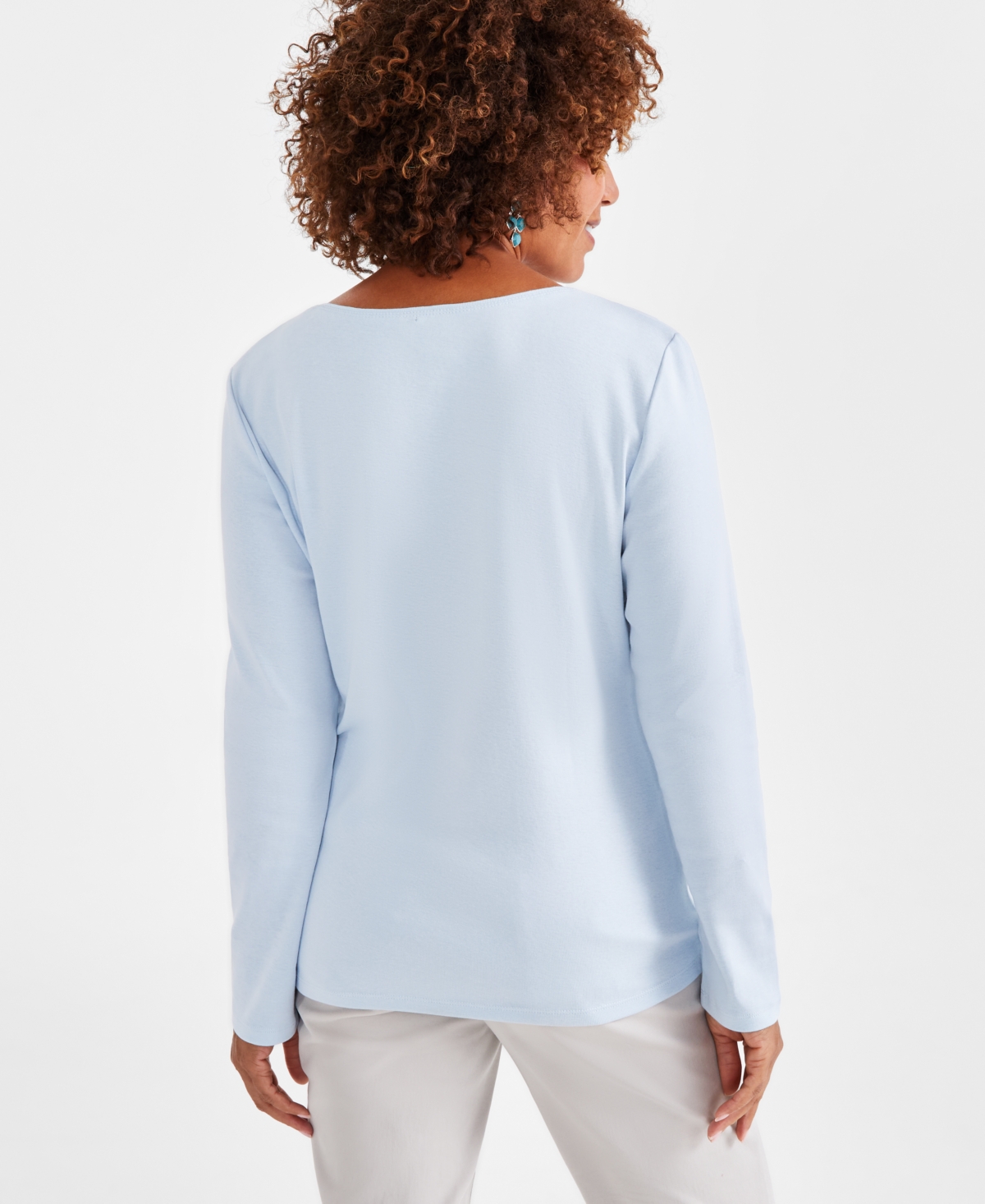 Style & Co Women's Cotton Long-Sleeve Scoop-Neck Top, Created for Macy's